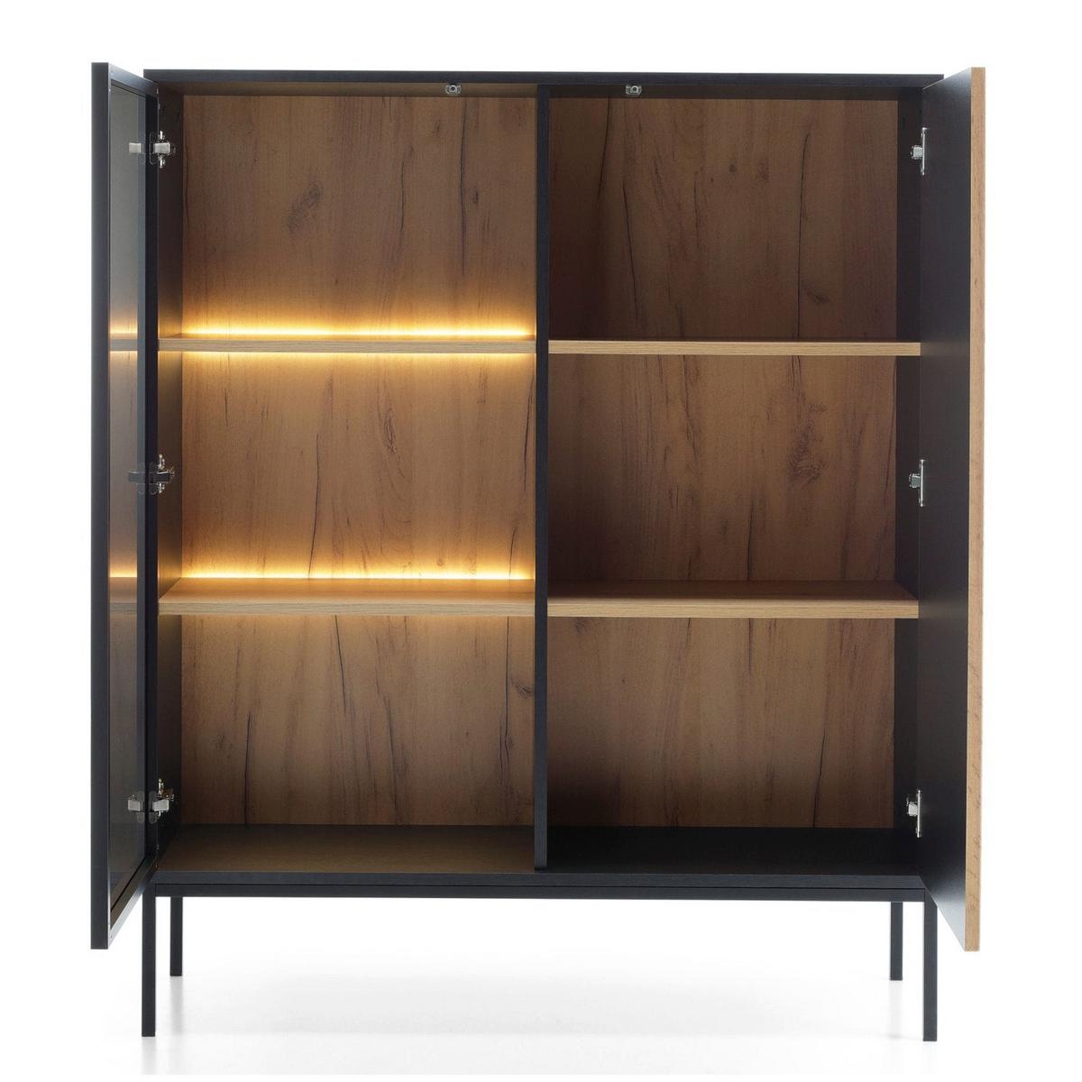 VITRINE Tosena Schwarz / Wotan Eiche mit LED - Beige/Schwarz, Holzwerkstoff/Metall (103.5/105.5/39cm) - Selsey