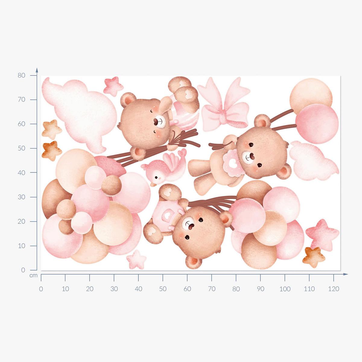 WANDAUFKLEBER 80x123cm - Teddybären mit Luftballons - Multicolor, Kunststoff (80/123/0.1cm) - Wallfluent