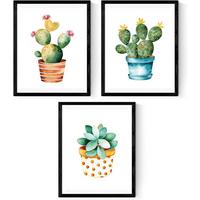 POSTER Set Mit 3 Pflanzen Kaktus A4 Schwarzer Rahmen - Schwarz, Papier (29.7/5/21cm) - Nacnic