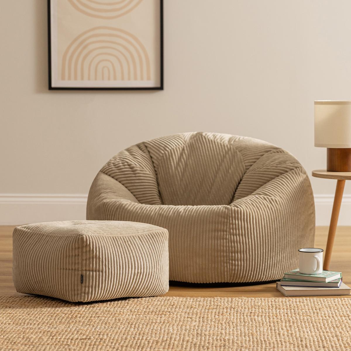 SITZSACK Klassisch + Hocker, Cord - Beige, Kunststoff/Textil (85/50/85cm) - icon