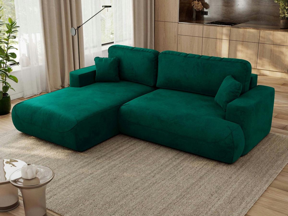 ECKSOFA OVO L Dunkelgrün Velvet - Links Seite - Dunkelgrün/Schwarz, Kunststoff/Textil (271/195cm) - MKS