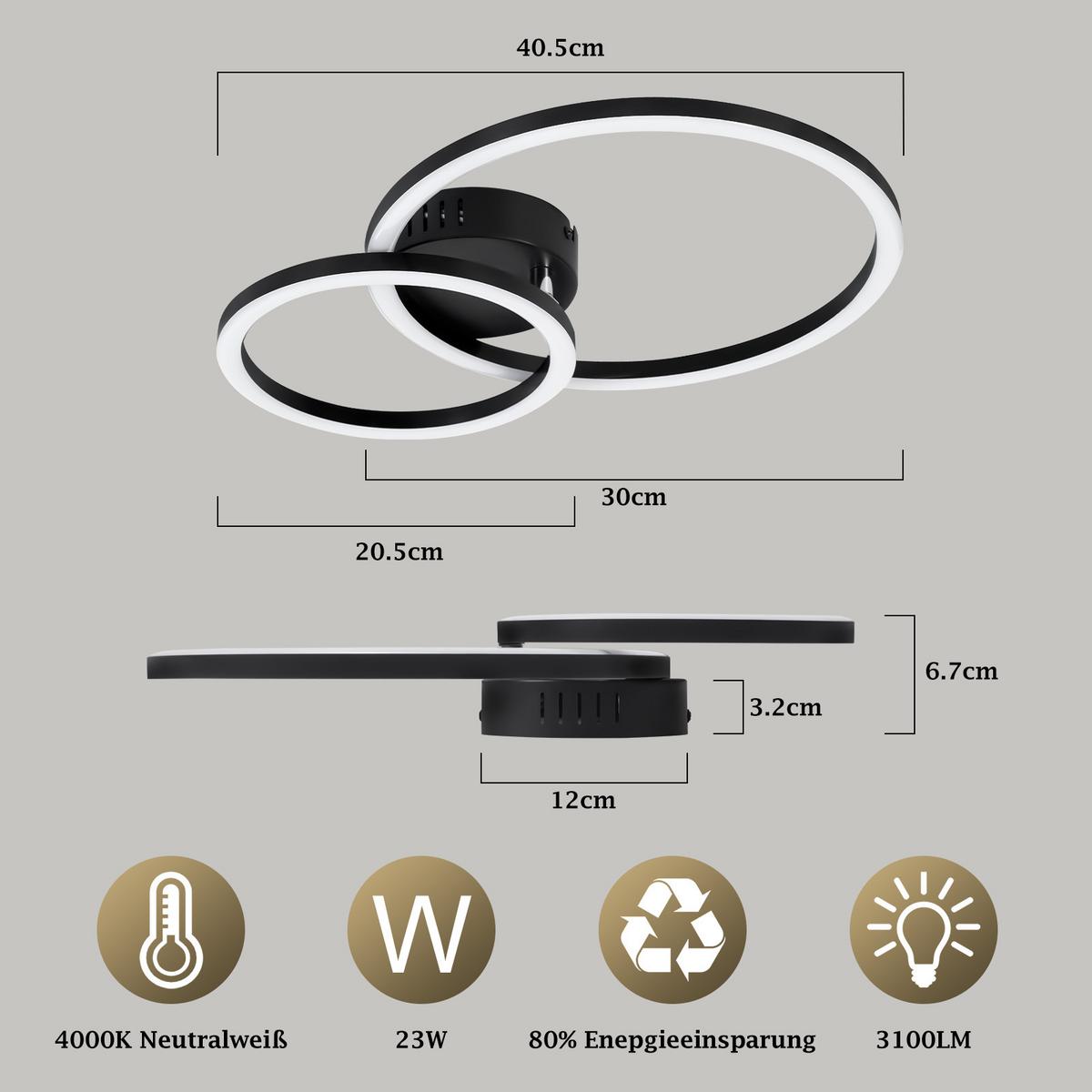 LED DECKENLEUCHTE Lrisal 40.5/30/6.7 cm - Schwarz, Kunststoff (40.5/30/6.7cm) - ZMH