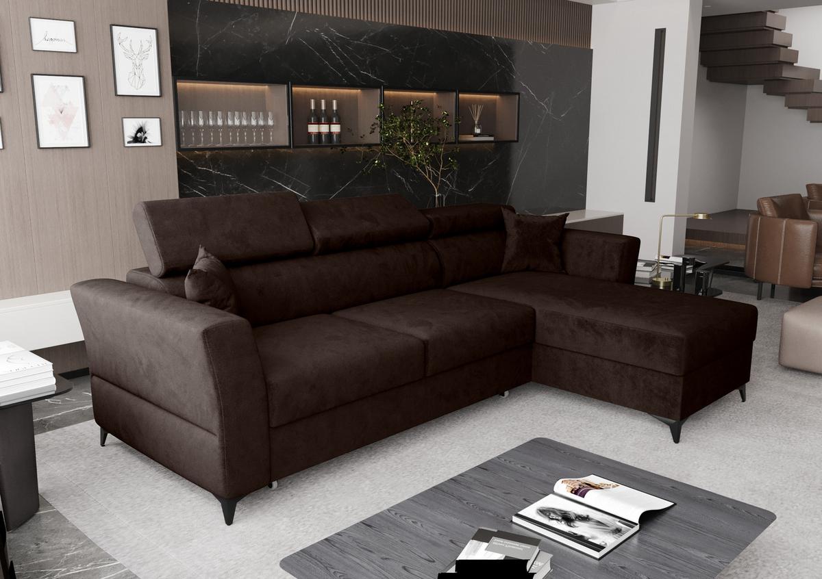 ECKSOFA L Form Ribella Braun 265/180/100 cm Rechts mit Schlaffunktion - Schwarz/Braun, Textil/Metall (265/180cm) - AX Living