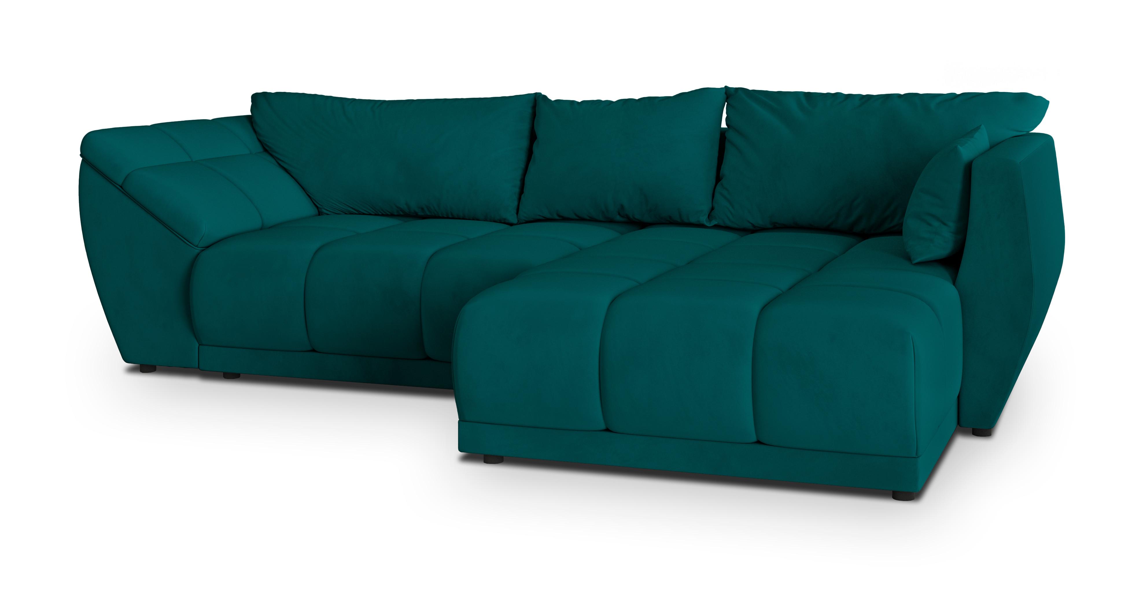 ECKSOFA ORENTI R-S Blau Velours-Stoff mit Schlaffunktion - Türkis, Holz (287/182cm) - MASSENO