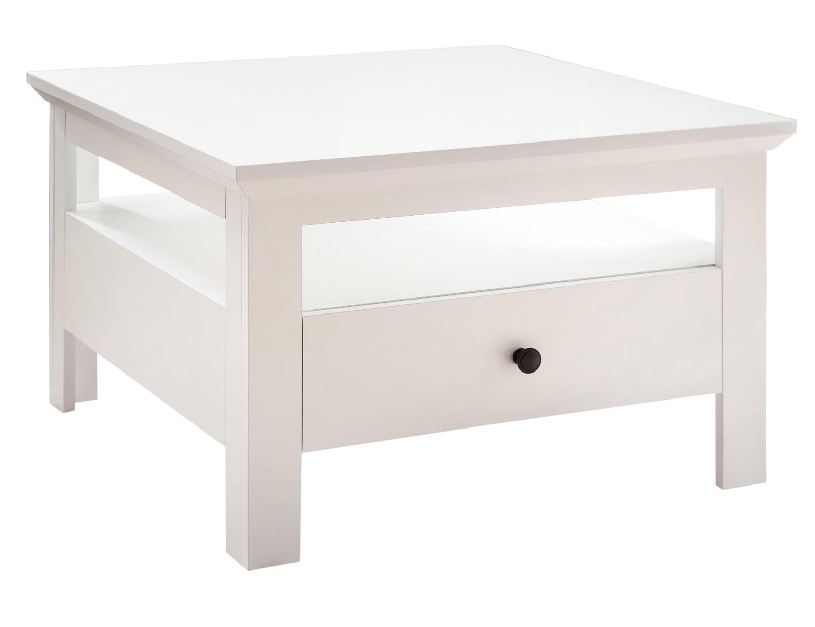 COUCHTISCH weiß matt 70 x 70 cm, Wohnzimmertisch Landhausstil mit Schublade - Silberfarben/Weiß, Holzwerkstoff/Metall (70/70/45cm) - Top.Furn