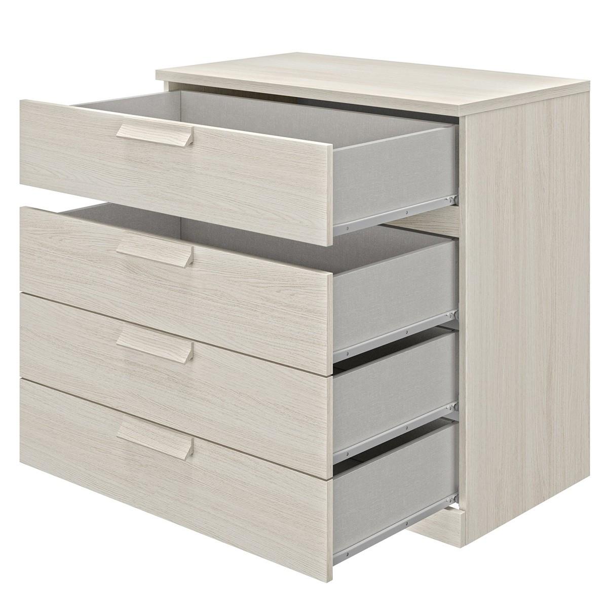 KOMMODE 4 Schubladen Cyrus - Französische Herstellung - 81/45/81 cm - Eschefarben, Holzwerkstoff (45/81/45cm) - Calicosy