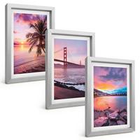 BILDER SET 3er Set - 20x30 cm Silberner Rahmen - Sonnenuntergangsbrücke Landschaft - Silberfarben, Kunststoff (20/30cm) - TULUP