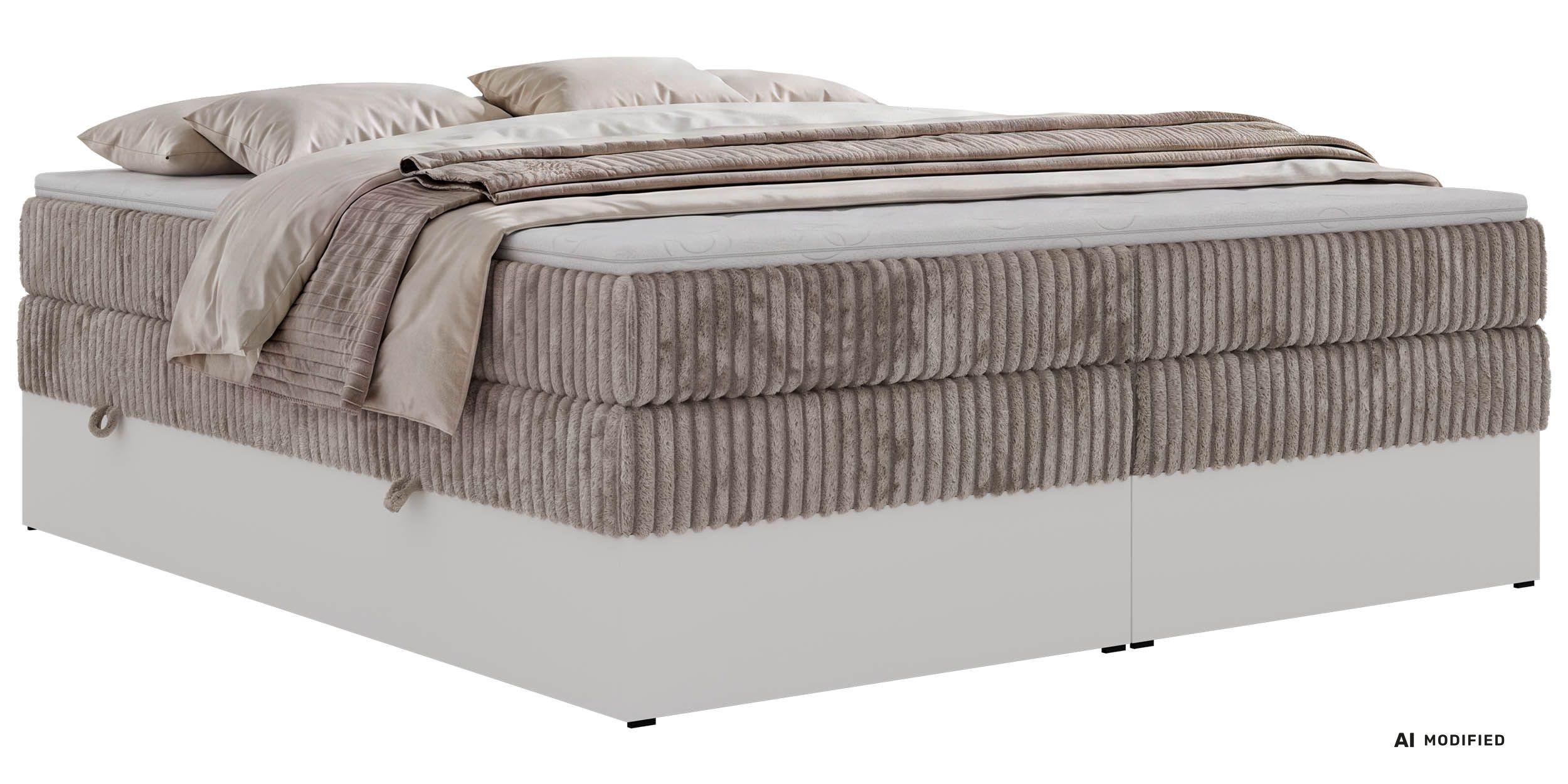 BOXSPRINGBETT TRAVIT ZERO KING 160/200 - Hellbraun Cord - Topper Visco - H4 - Hellbraun/Schwarz, Kunststoff/Textil (160/200cm) - MKS