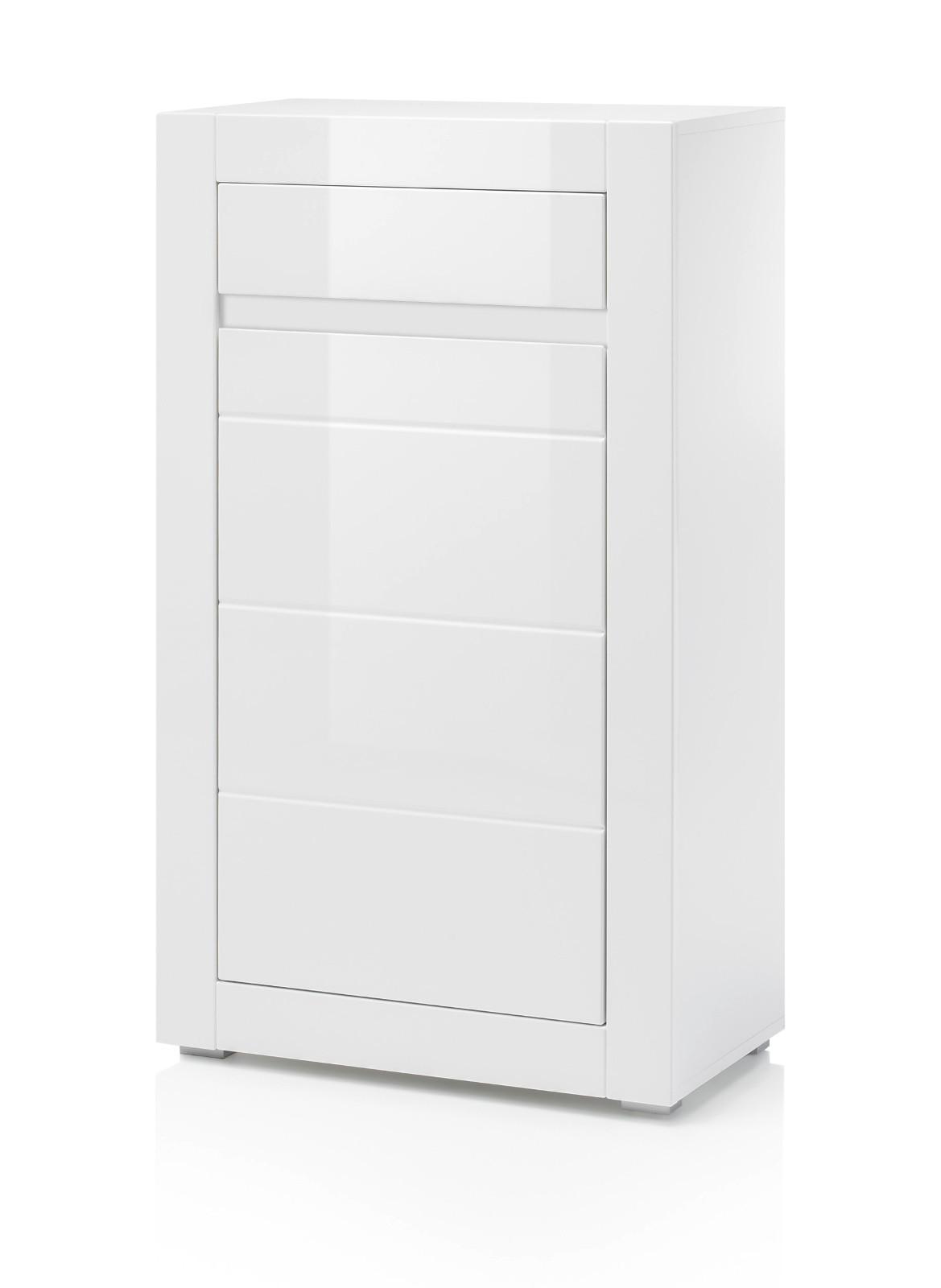 KOMMODE Hochglanz weiß Stone Design grau, 66 x 112 cm - Weiß Hochglanz/Weiß, Holzwerkstoff (66/112/35cm) - Furn.Design