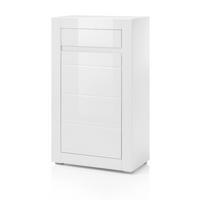KOMMODE Hochglanz weiß Stone Design grau, 66 x 112 cm - Weiß Hochglanz/Weiß, Holzwerkstoff (66/112/35cm) - Furn.Design