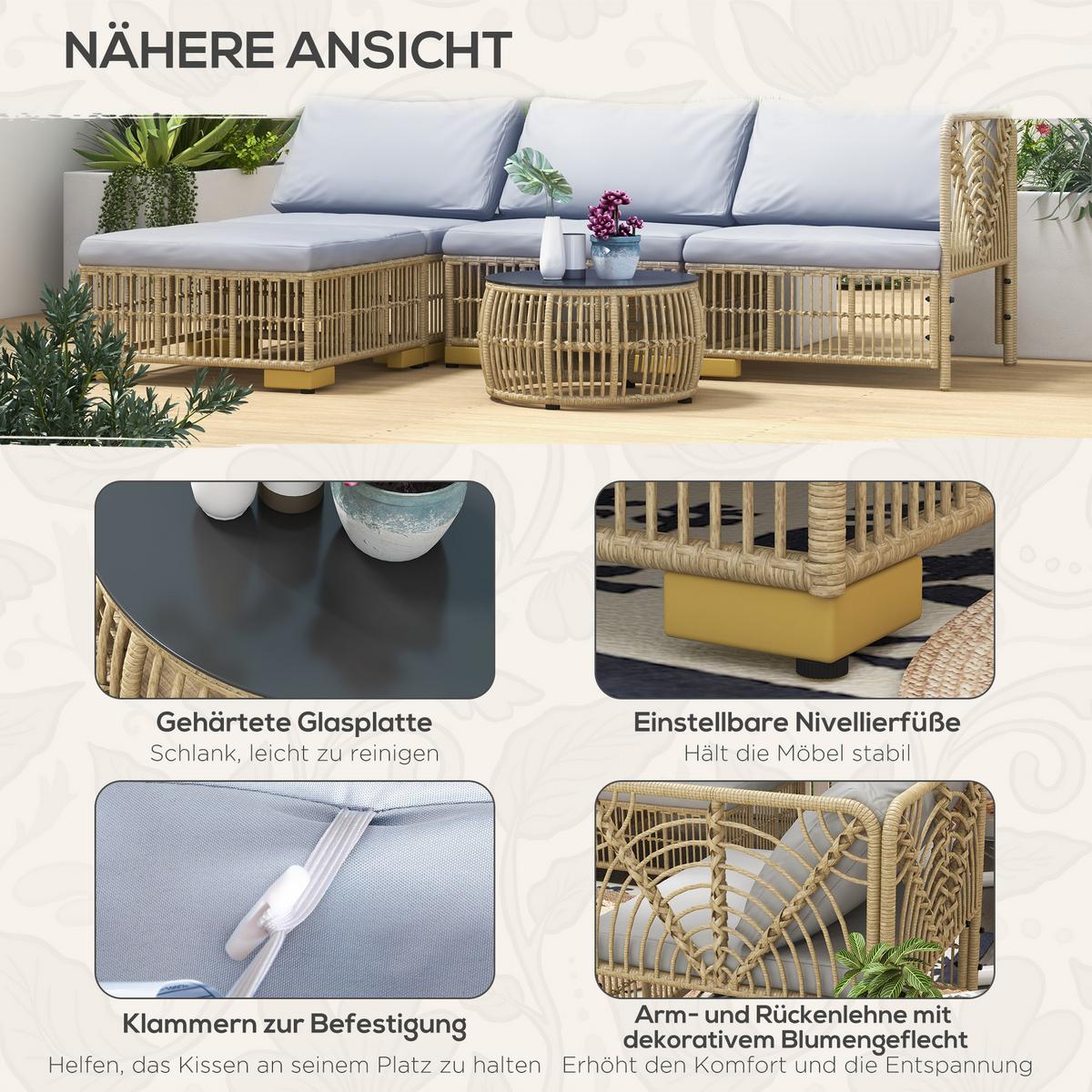 GARTENMÖBEL Set, PE Rattan, Beige+Grau - Beige/Grau, Kunststoff - Outsunny