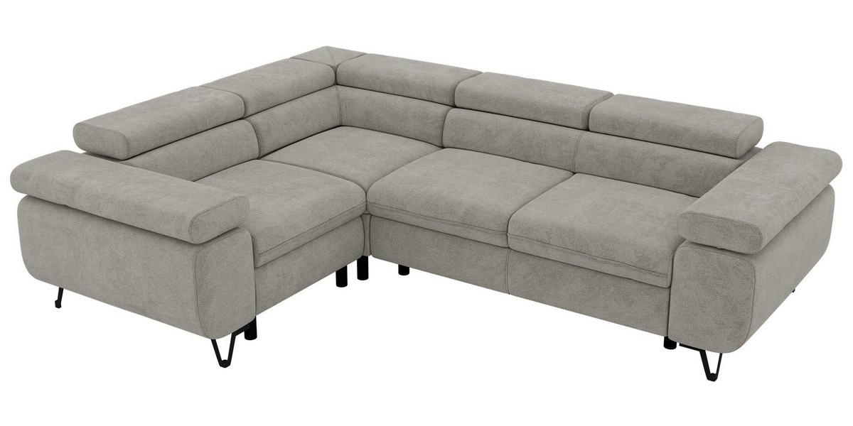 ECKSOFA ORSO L Hellgrau Stukture - Links Seite - Hellgrau/Schwarz, Textil/Metall (197/268cm) - MKS