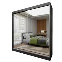 SCHWEBETÜRENSCHRANK BELLINA 200/216/61 cm 2-türig mit Spiegel Grau - Grau, Holzwerkstoff (200/216/61cm) - MASSENO