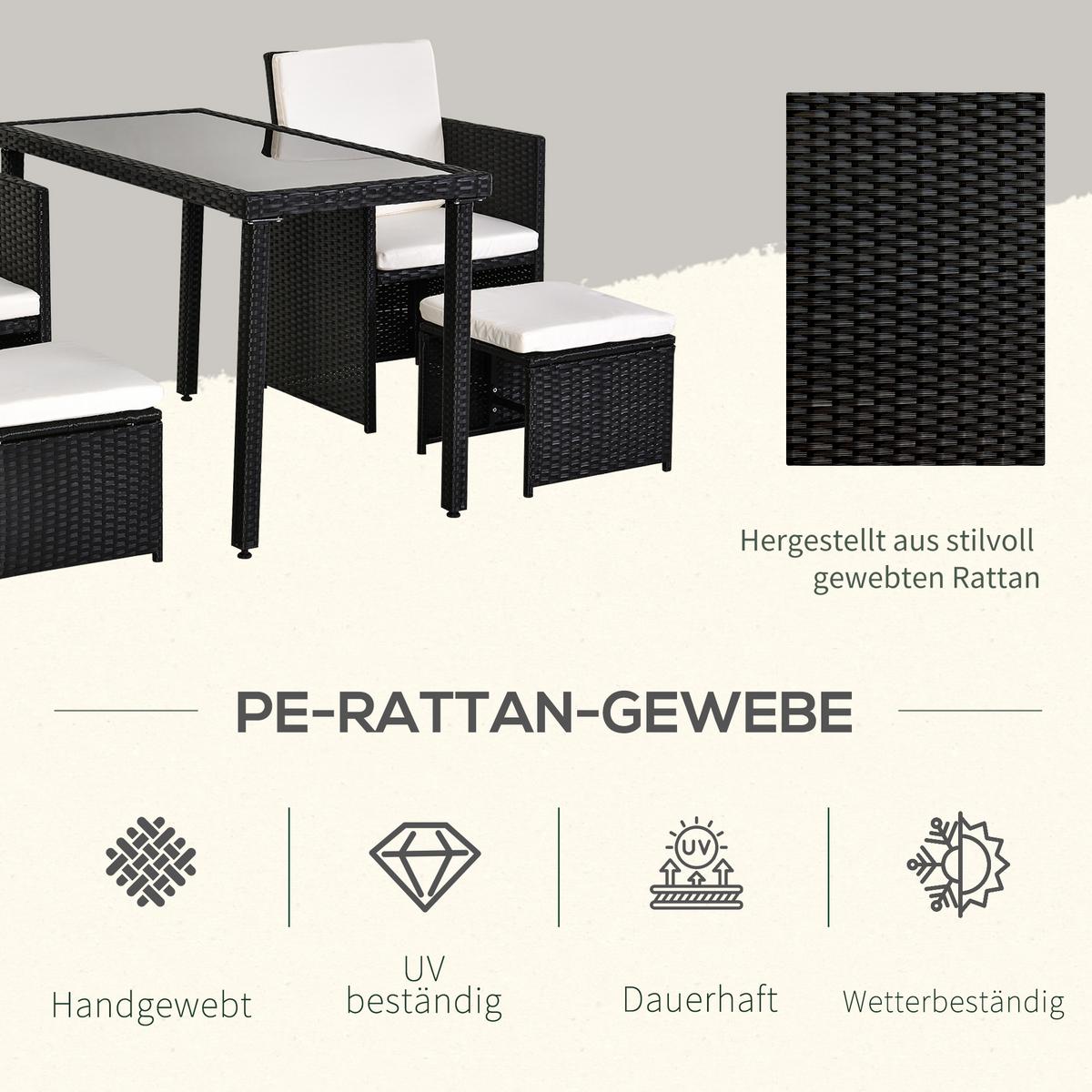 GARTENSET 11 tlg. mit Kissen Schwarz - Schwarz, Kunststoff - Outsunny