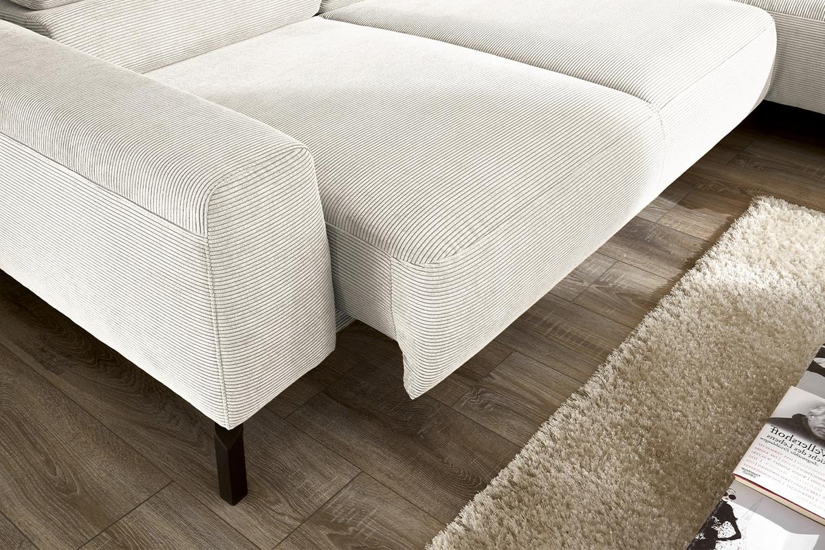 ECKSOFA MIT MOTORISCHEM SITZVORZUG DELIA Weiß Cord Relaxfunktion - Schwarz/Weiß, Textil/Metall (276/219cm) - KAWOLA