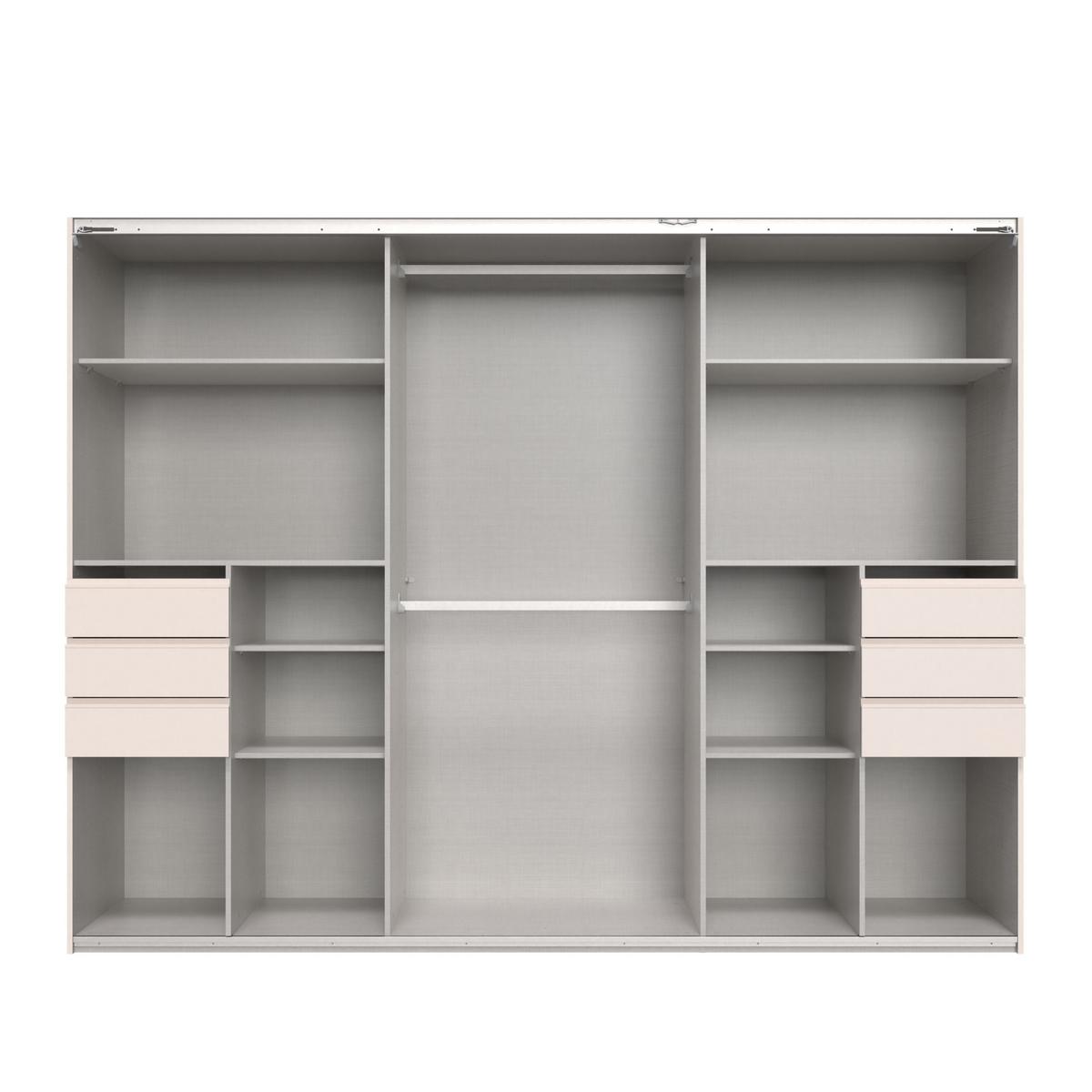 SCHWEBETÜRENSCHRANK 3-türig B273/H213/T64 cm, Beige Grau/ Mitteltür Glas, Passepartout-Kleiderschrank mit Schubladen & Vollausstattung, / 22622 - Beige, Holzwerkstoff/Metall (273/213/64cm) - luma-home