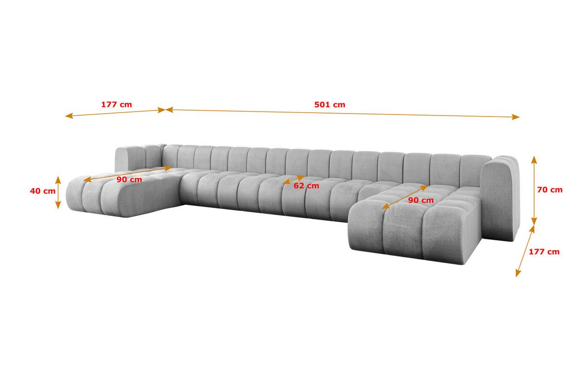 WOHNLANDSCHAFT modulares Sofa Joren-U3 - 501x177x70 cm Grau - Hellgrau, Holzwerkstoff/Textil (501/70/177cm) - ALTDECOR