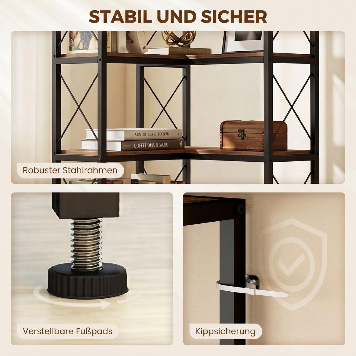 BÜCHERREGAL Spanplatte Metall Rustikal-Braun - Schwarz/Braun, Holzwerkstoff/Metall (60/200/60cm) - HOMCOM