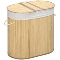 WÄSCHEKORB 100L Wäschebox mit Deckel, Griff, 2 Abschnitten Bambus Natur - Naturfarben, Naturmaterialien (37/60.5/62.5cm) - HOMCOM