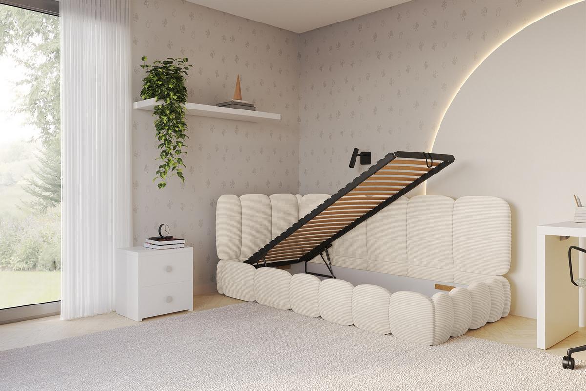 EINZELLBETT Jugendbett mit Bettkasten, Rechts - AVRY 80x200 Beige - Kaschmir, Holzwerkstoff/Textil (80/200cm) - ALTDECOR