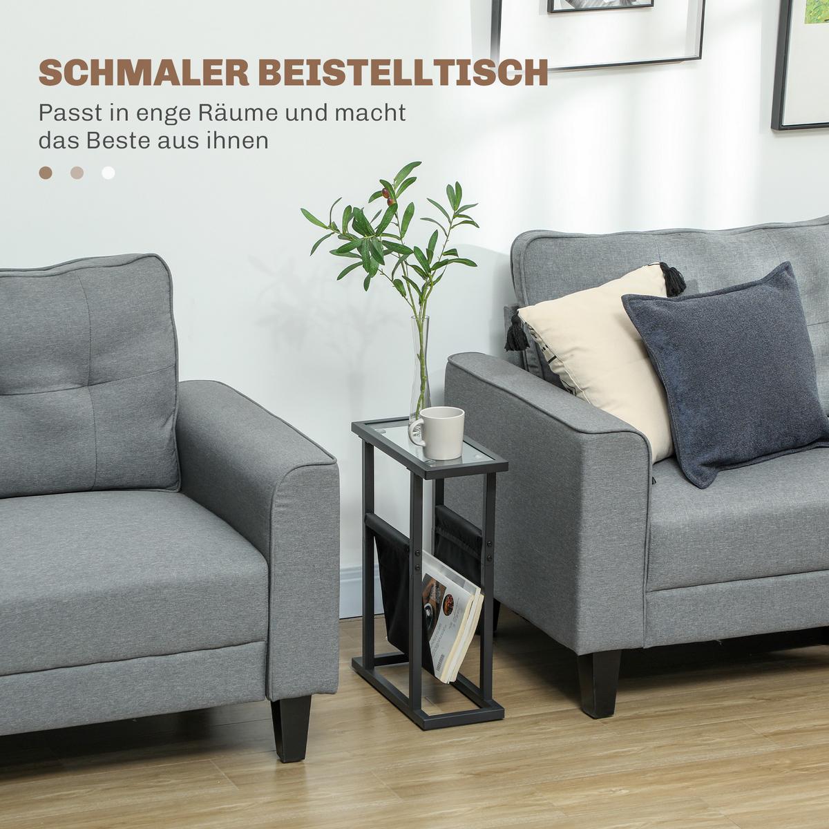 BEISTELLTISCH Couchtisch mit Stofftasche, Schwarz, 40 x 18 x 55,5 cm - Schwarz, Metall (40/18/55.5cm) - HOMCOM