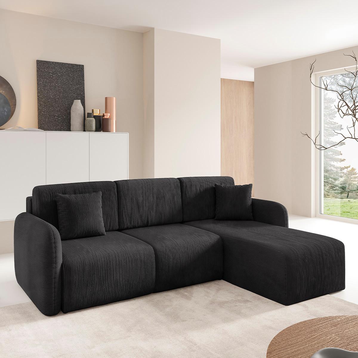 ECKSOFA Dora 3 Sitzplätze Schwarz - Schwarz, Holz (245/185cm) - Petits-meubles