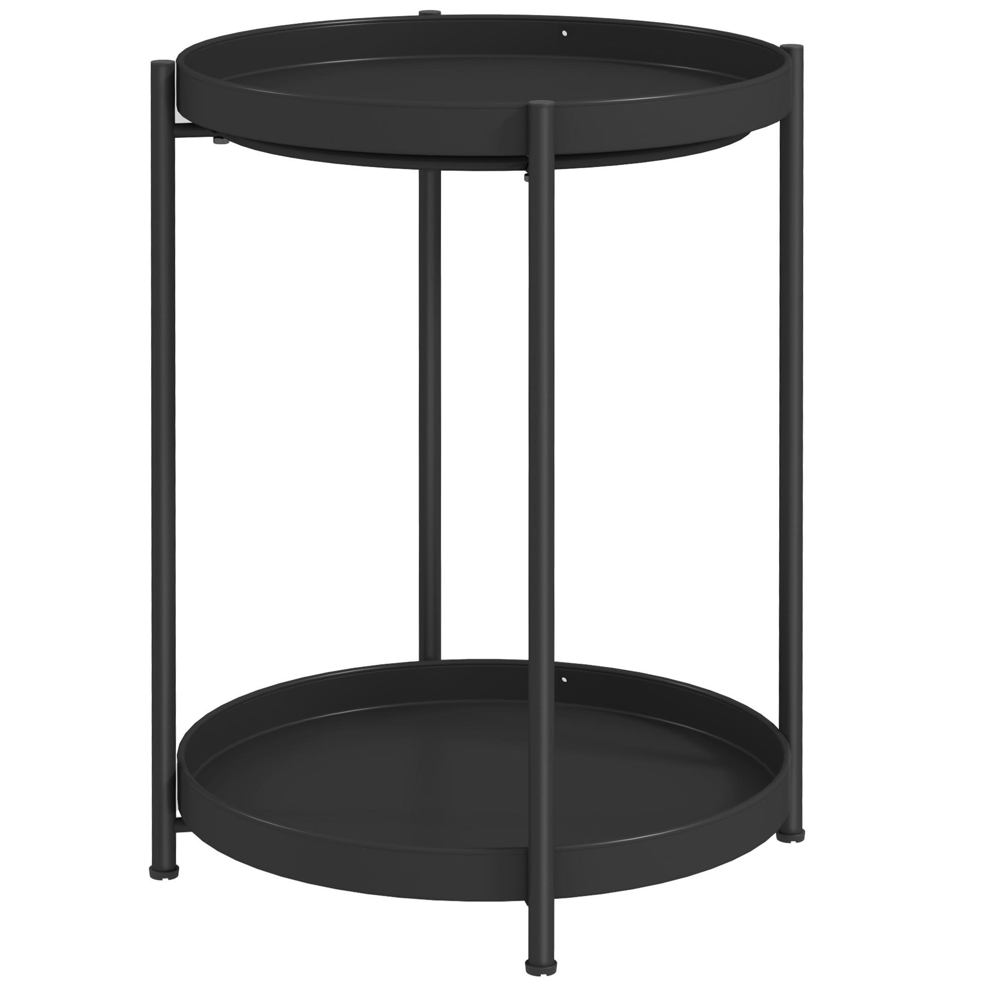 BEISTELLTISCH, Couchtisch mit 2 Ablage, 44 x 44 x 56 cm, Stahl, Schwarz - Schwarz, Metall (44/44/56cm) - HOMCOM
