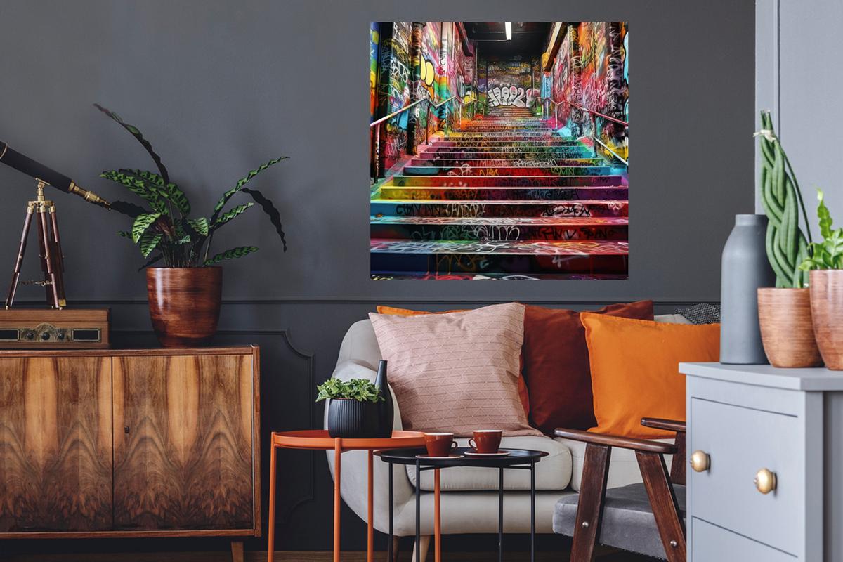 WANDTATTOO Treppe - Graffiti - Farben - Kunst Wanddeko 50x50 cm - Multicolor, Kunststoff (50/50/0.1cm) - MuchoWow