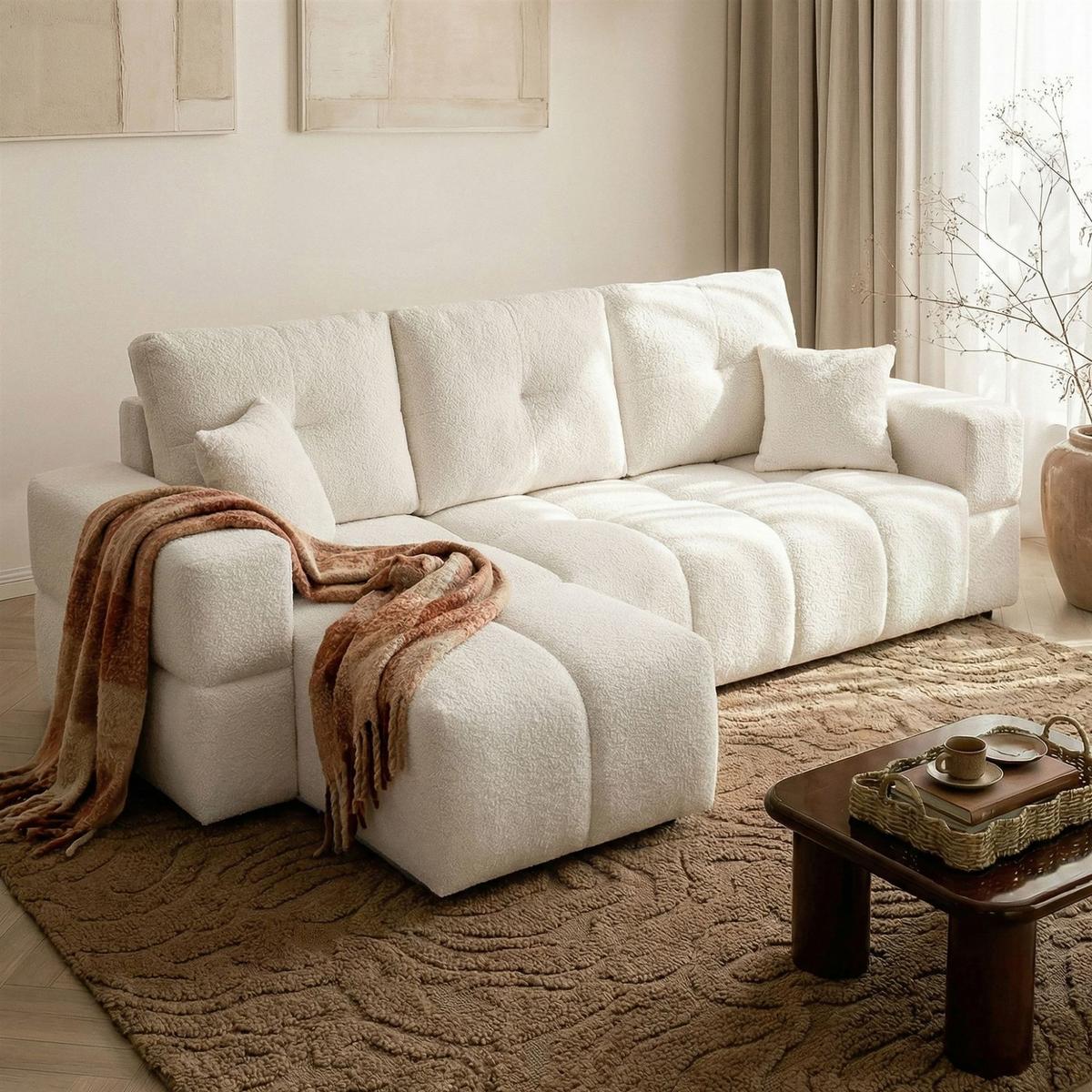 ECKSOFA Denise Mit Schlaffunktion - Creme, Holzwerkstoff/Textil (250/148cm) - Fun Möbel