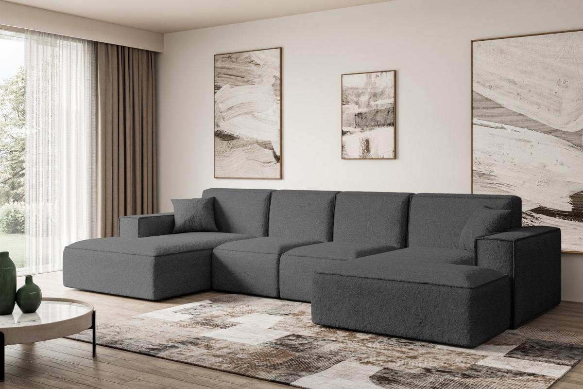 WOHNLANDSCHAFT SIERRA-U - 349x169x80 cm Grau Bouclé - Schwarz/Grau, Holzwerkstoff/Kunststoff (349/80/169cm) - ALTDECOR