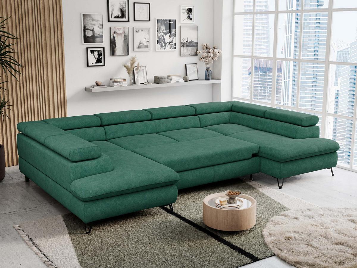 WOHNLANDSCHAFT PETER U Struktur Türkis - Türkis/Schwarz, Textil/Metall (346/76/208cm) - MKS