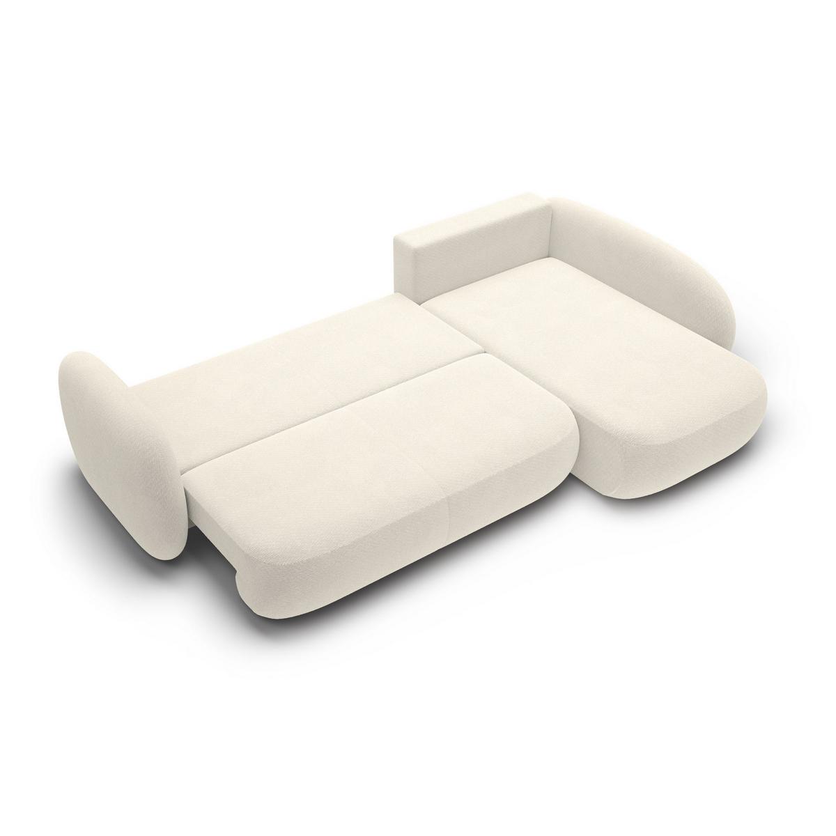 ECKSOFA AMICO II R-S Creme Geflochtener Stoff mit Schlaffunktion - Creme, Holz (289/190cm) - MASSENO