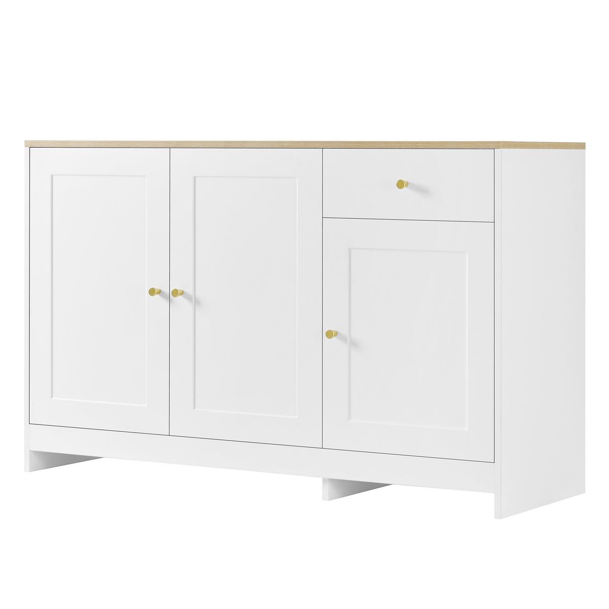 SIDEBOARD mdf in weiß & natur, 3 türen, 1 schublade & verstellbare böden - Weiß, Holzwerkstoff (120/75/40cm) - Urban Meuble