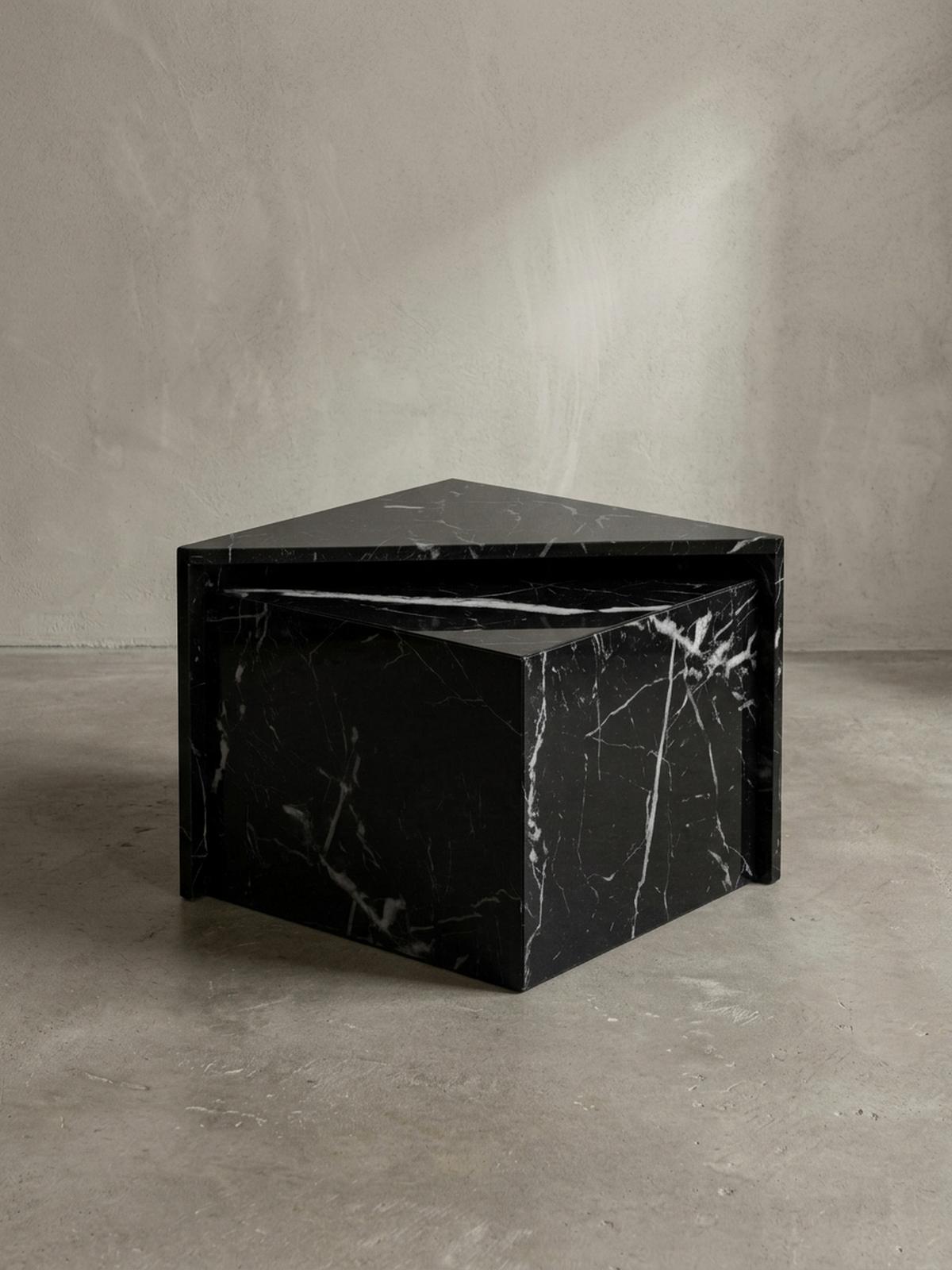 COUCHTISCH 2er Set Hochglanz Marmoroptik Verschachtelbar MONOBLOC, Schwarz 50x50x42 cm - Schwarz, Holzwerkstoff (50/50/42cm) - KADIMA DESIGN