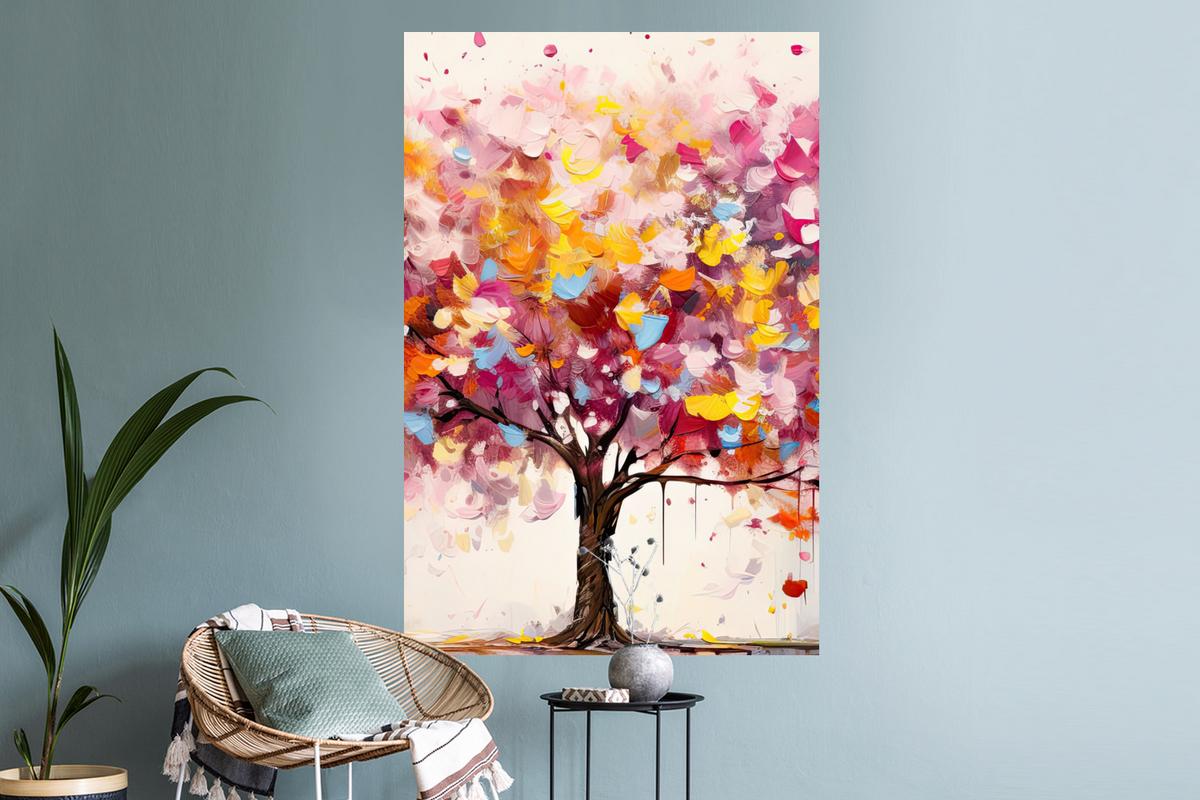 WANDTATTOO Aquarell - Baum - Kunst - Abstrakt Wandaufkleber 80x120 cm - Multicolor, Kunststoff (80/120/0.1cm) - MuchoWow