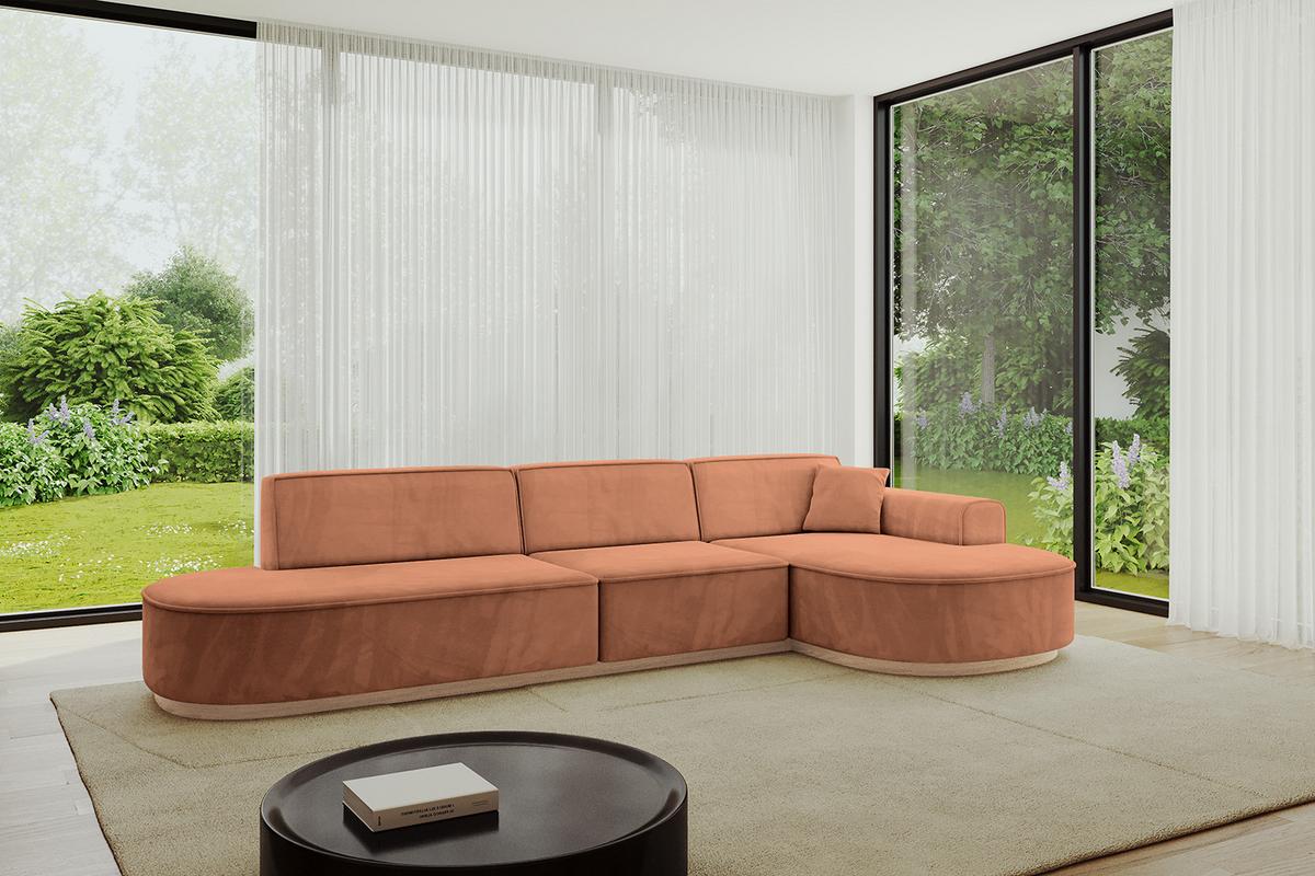 ECKSOFA Ottomane Rechts MARI-L2-v1 - 328x171x83 cm Orange Velours - Orange, Holzwerkstoff/Textil (171/328cm) - ALTDECOR