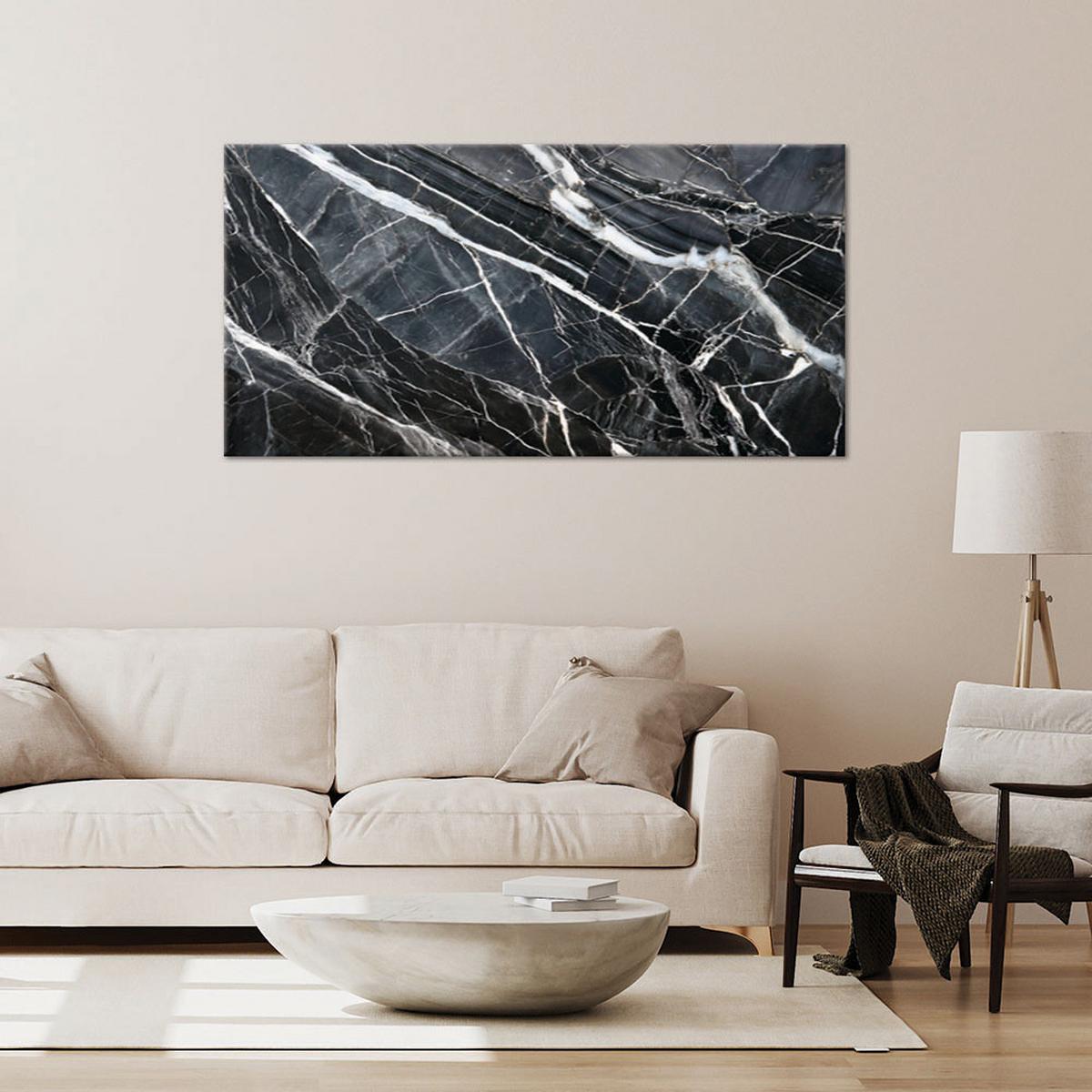 LEINWANDBILD Schwarz-weiße Marmorstruktur 120x60cm - Schwarz, Textil (120/60cm) - Feeby