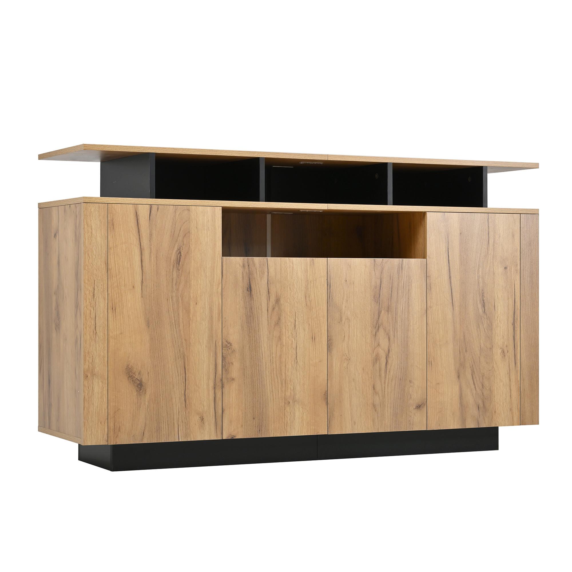 SIDEBOARD 140 cm Naturholz & Schwarz mit 4 Türen & offenen Fächern im modernen Stil - Naturfarben, Holzwerkstoff (140/85/40cm) - Urban Meuble