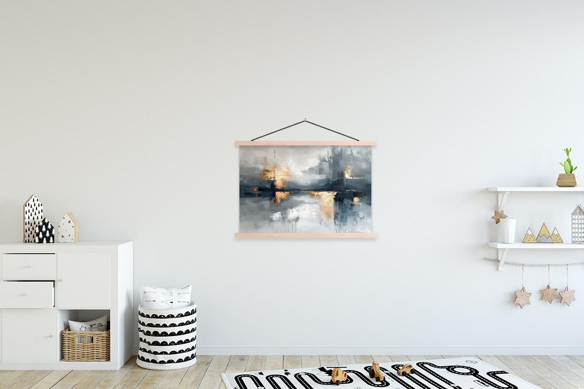 POSTER MIT MAGNETLEISTEN Kunst - Grau - Gold - Abstrakt Wanddeko 90x60 cm - Dunkelgrau, Textil (90/60/0.15cm) - MuchoWow