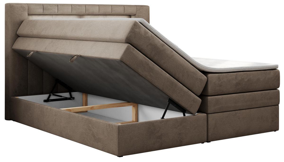 BOXSPRINGBETT GOLD-5 KING LED 120/200 Braun Velvet - H4 - Braun, Holz/Textil (120/200cm) - MKS