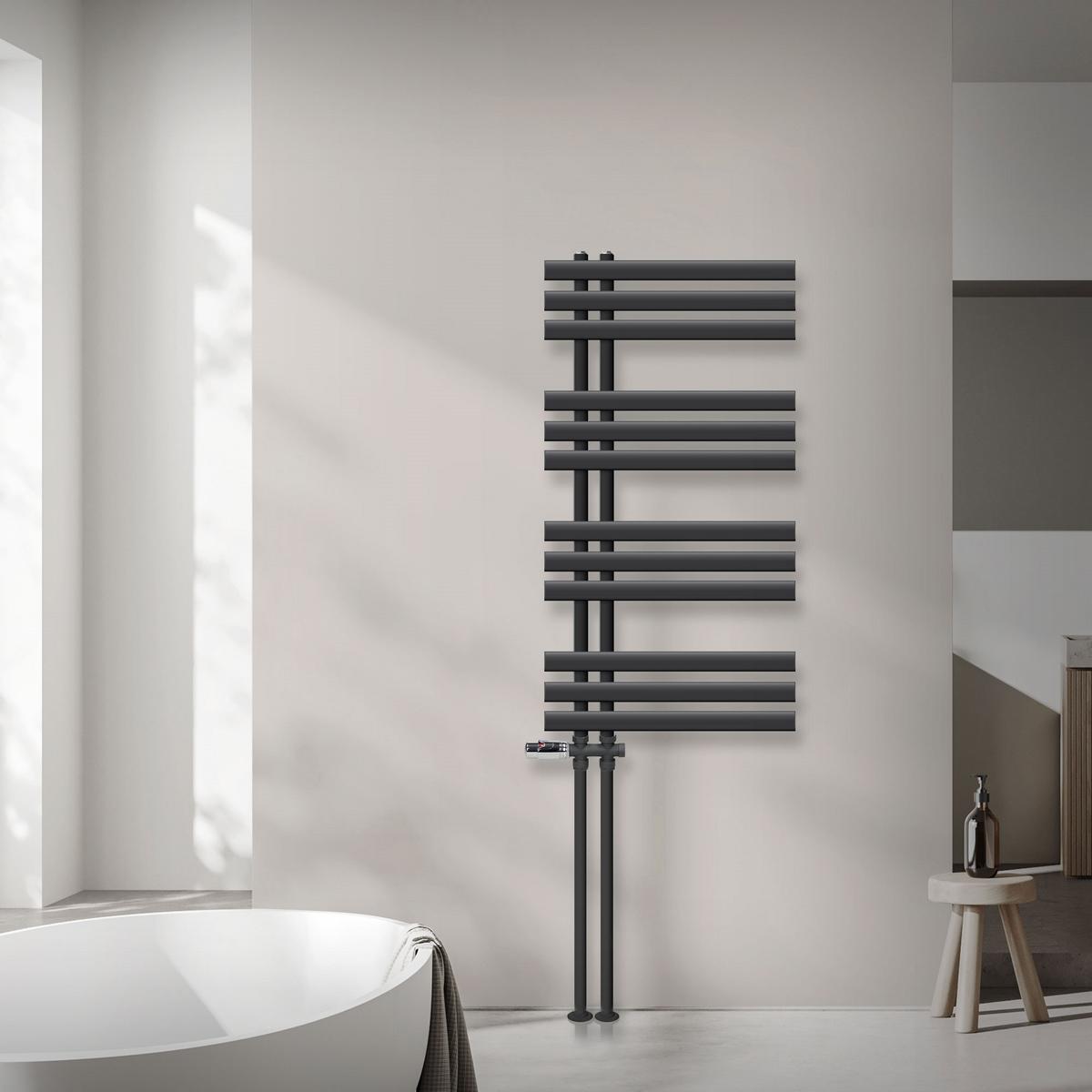 BADHEIZKÖRPER Iron EM 500x1000 mm Anthrazit mit Ventil Durchgang - Anthrazit, Metall (50/100/3cm) - LuxeBath