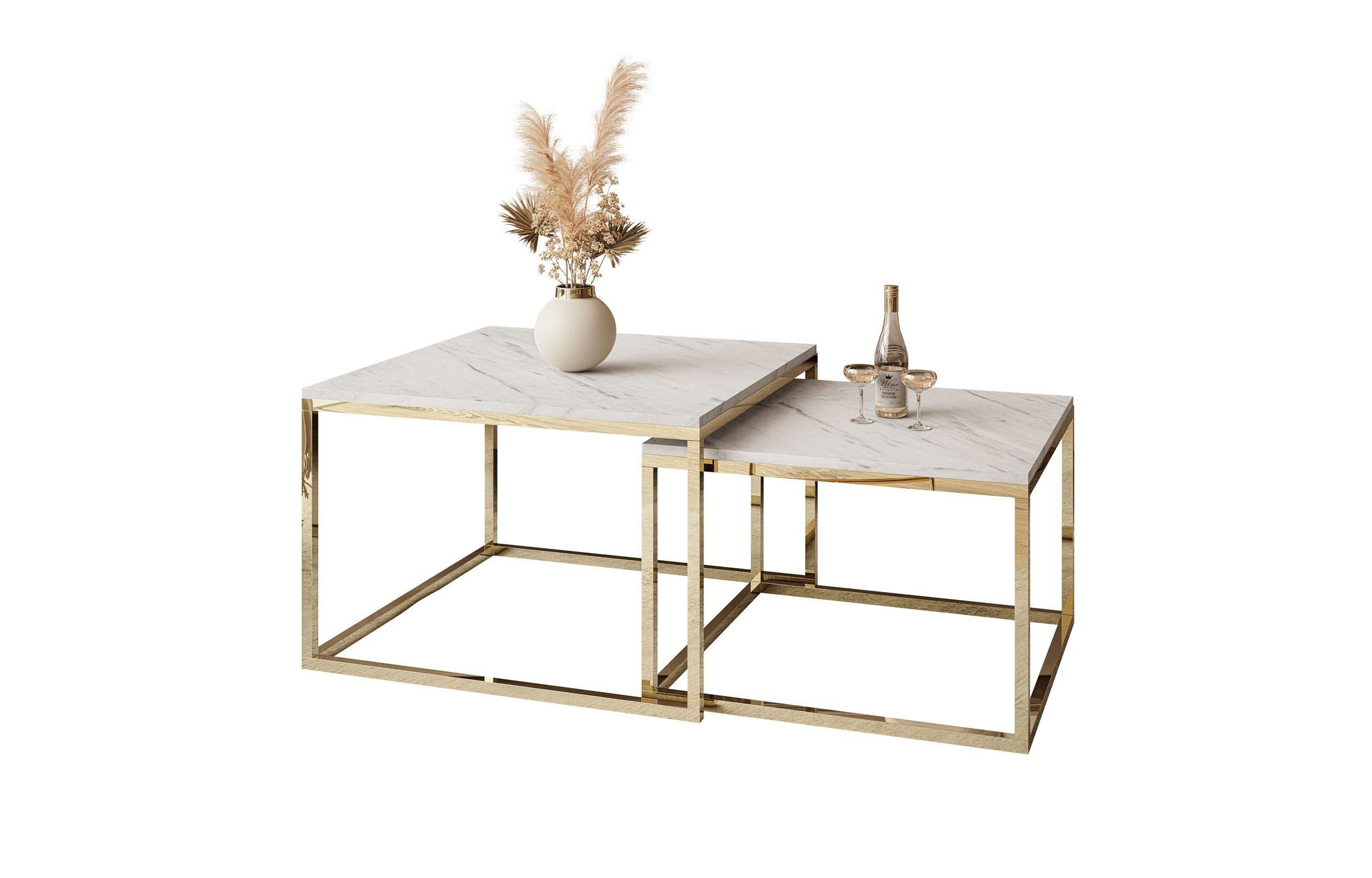 COUCHTISCH YOSHI 2in1 70/70/42 cm Gold chrom / Marmor Levanto - Multicolor, Holzwerkstoff/Metall (70/70/42cm) - Lookway