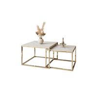 COUCHTISCH YOSHI 2in1 70/70/42 cm Gold chrom / Marmor Levanto - Multicolor, Holzwerkstoff/Metall (70/70/42cm) - Lookway