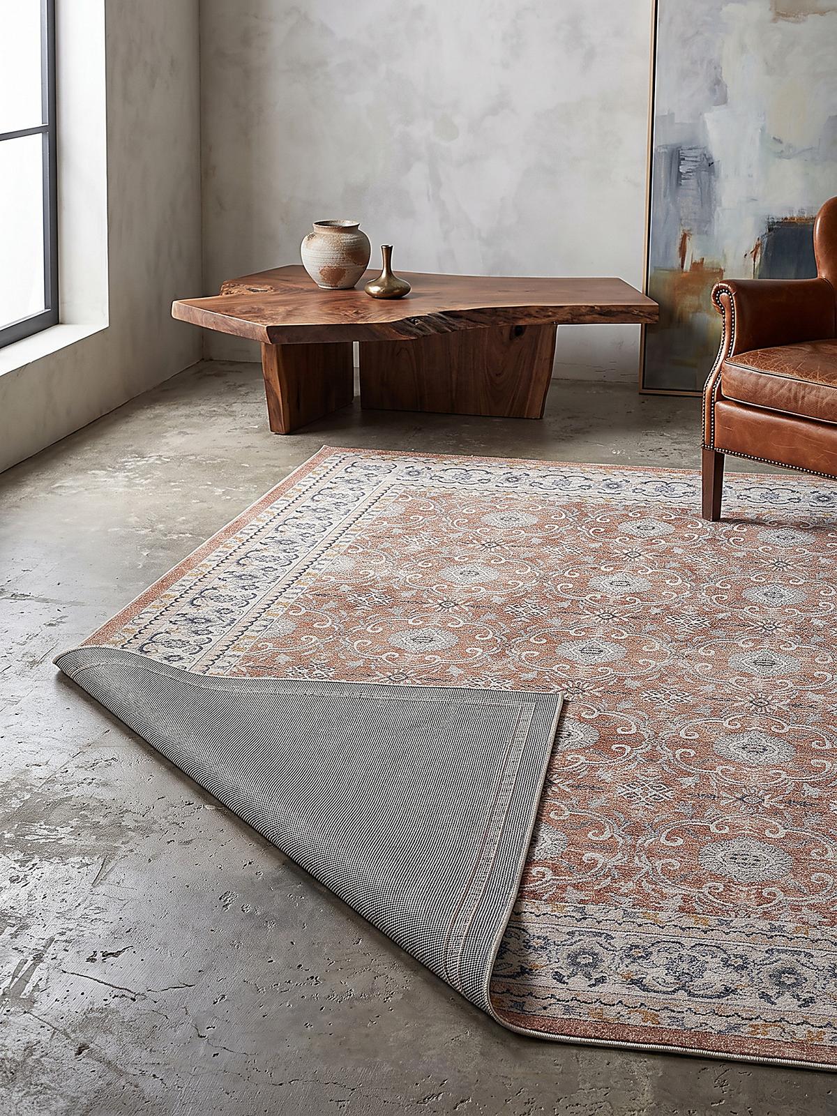 TEPPICH Kurzflor, waschbar, mit floralen Ornamenten, VERNANTE in Terrakotta-Creme, 120 x 170 cm - Rot, Textil (120/170cm) - KADIMA DESIGN