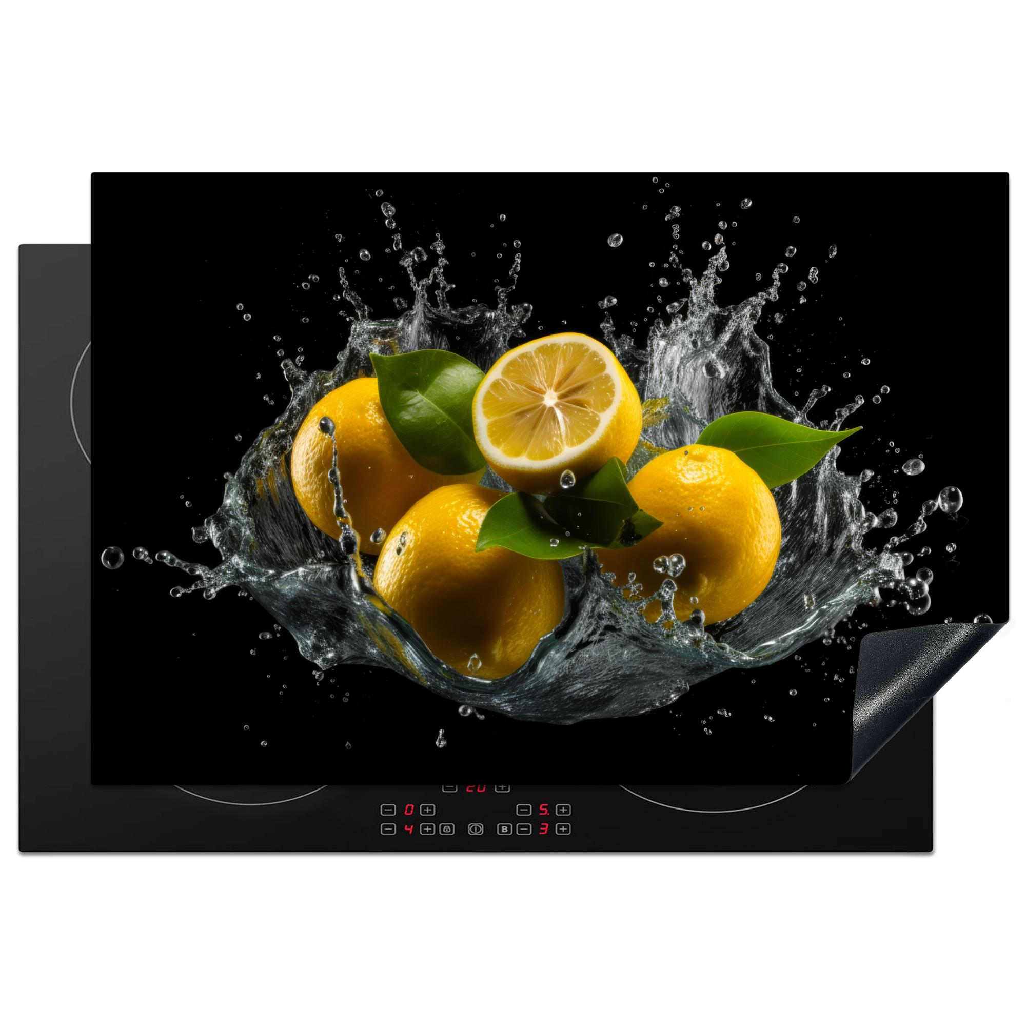HERDABDECKPLATTE Zitrone - Obst - Gelb - Schwarz Ceranfeldabdeckung 76x51.5 cm - Gelb, Kunststoff (76/51.5/0.2cm) - MuchoWow