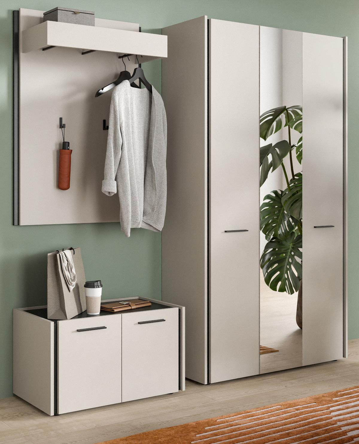 GARDEROBEN-SET 3-teilig Kaschmir 197 x 190 cm, Garderobenkombination mit Soft-Close - Kaschmir/Schwarz, Holzwerkstoff/Kunststoff (197/190/40cm) - Inn.Furn