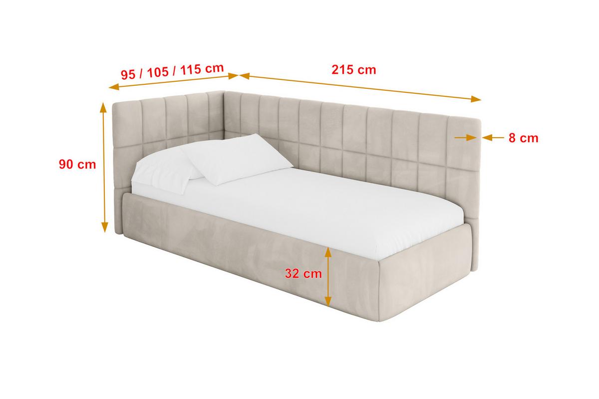 EINZELLBETT Jugendbett mit Bettkasten und Matratze H3/H4, Rechts - TULY 100x200 Beige - Sandfarben, Holzwerkstoff/Textil (100/200cm) - ALTDECOR