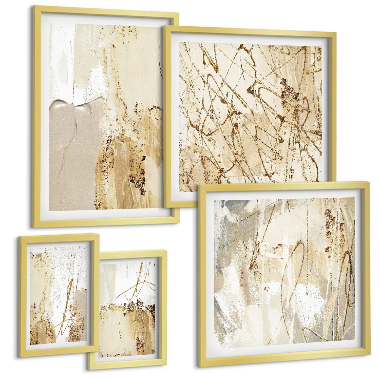 BILDER SET 5er Set - 50x50 cm & 20x30 cm & 40x60 cm Goldrahmen - Retro-Blumenmuster aus verschiedenen Städten - Goldfarben, Kunststoff (40/60cm) - TULUP