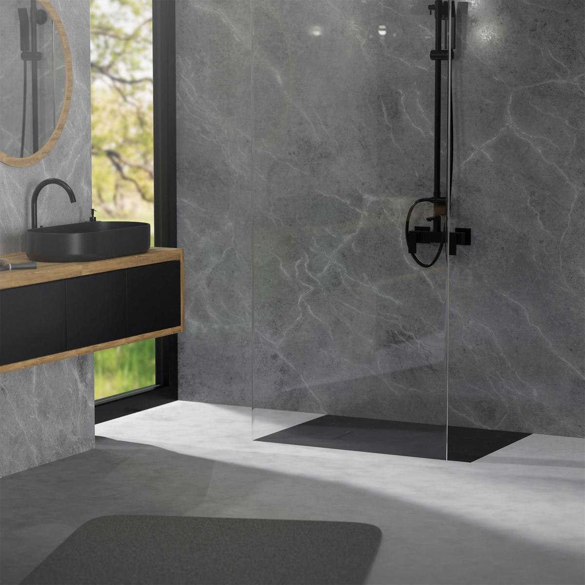 DUSCHWANNE 100x80 cm Schwarz mit Ablaufgarnitur aus SMC - Schwarz, Kunststoff (80/3/100cm) - LuxeBath