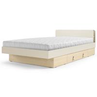 BETT Sorella 120x200 cm mit Lattenrost und Bettkasten-Schublade, mit Matratze 26 cm, Macadamia + Eiche Mavelie - Eichefarben/Beige, Leder/Holzwerkstoff (120/200cm) - Beautysofa